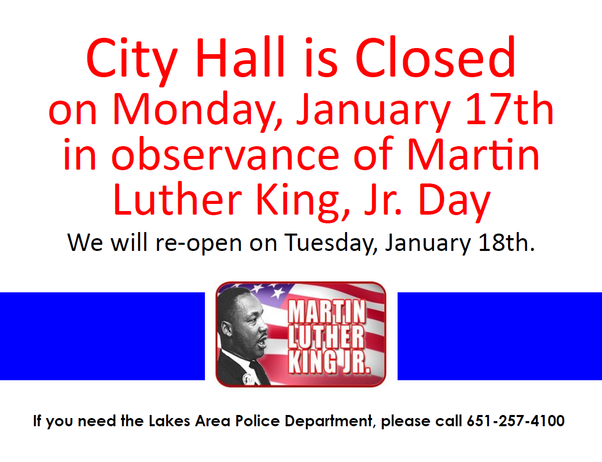 City Hall Closed 1/17/21- MLK Jr. Day