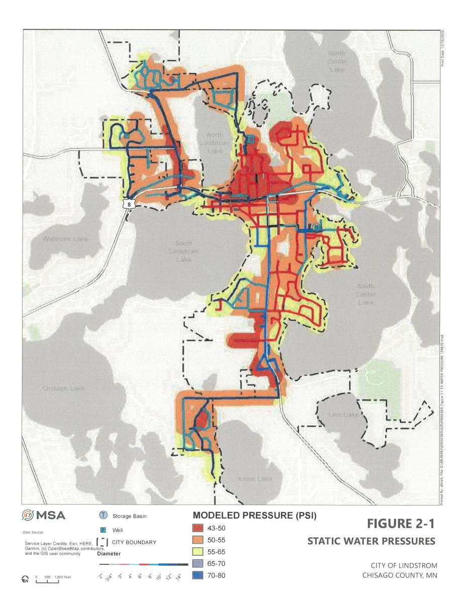City of Lindstrom Water Pressure Map