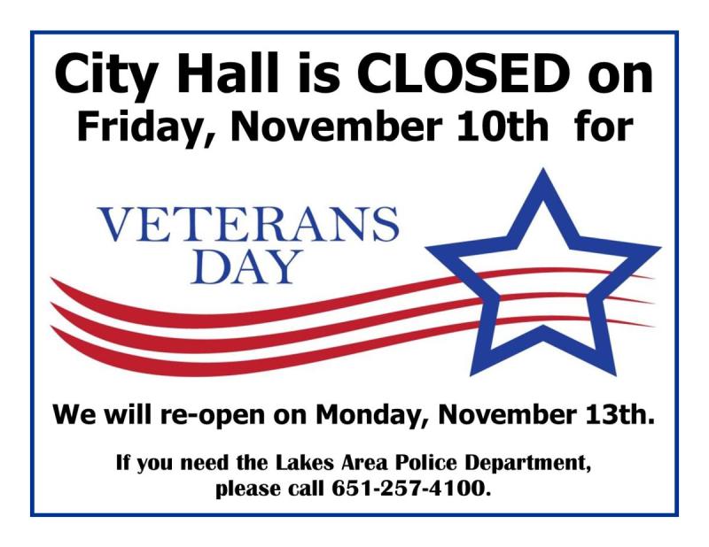 City Hall Closed - Veterans Day 2023