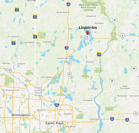 General Map of Lindstrom.  The Twin Cities and Taylors Falls areas are also shown.
