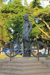 Statue of Vilhelm Moberg in Moberg Park in Chisago City, MN